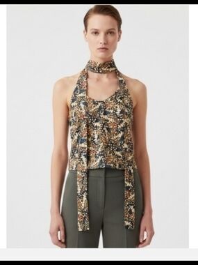 NWT Wildfang Satin Cami Top Adjustable Button Back And Scarf Abstract Print Sz M
